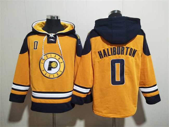 Men's Indiana Pacers #0 Tyrese Haliburton Yellow Lace-Up Pullover Hoodie,We sell and wholesale Men's Indiana Pacers #0 Tyrese Haliburton Yellow Lace-Up Pullover Hoodie on line form chian!